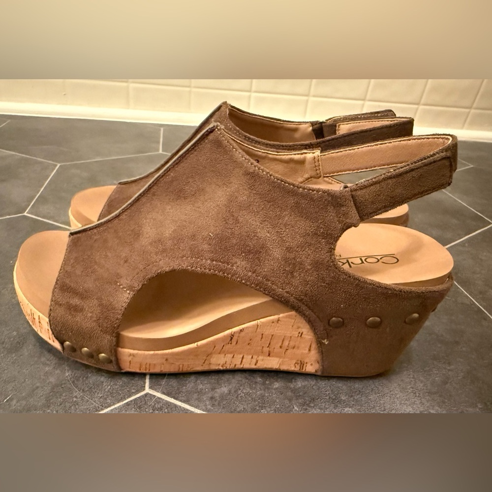 Corkys Carley Suede Wedge Sandals - Khaki